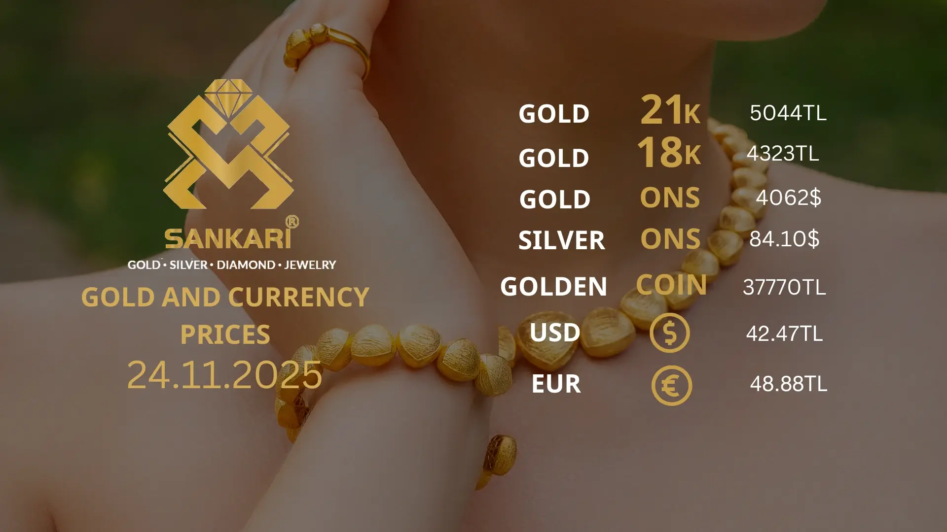Gold Price Today in Turkey, Monday 24 November 2025 – Latest Gold & Currency Updates