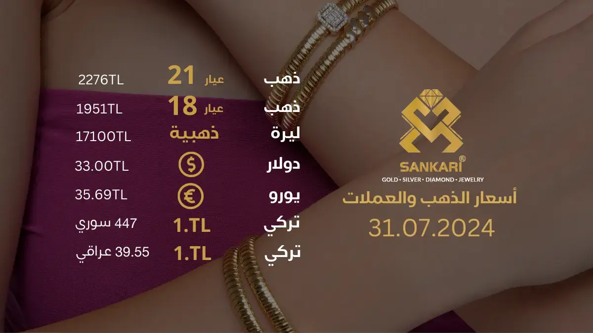 سعر الذهب في تركيا اليوم الاربعاء 31-07-2024